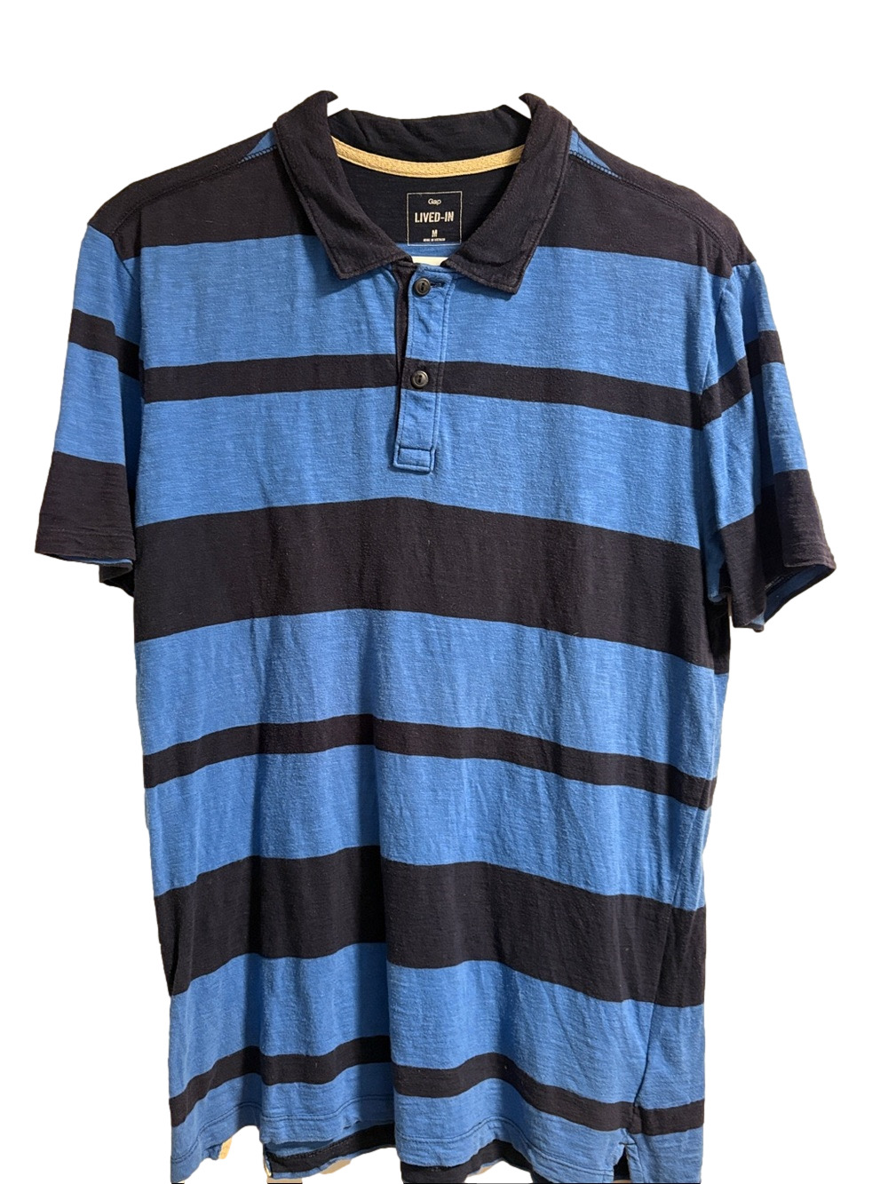 Gap Lived-In Blue & Black Striped Polo Shirt - Men Medium